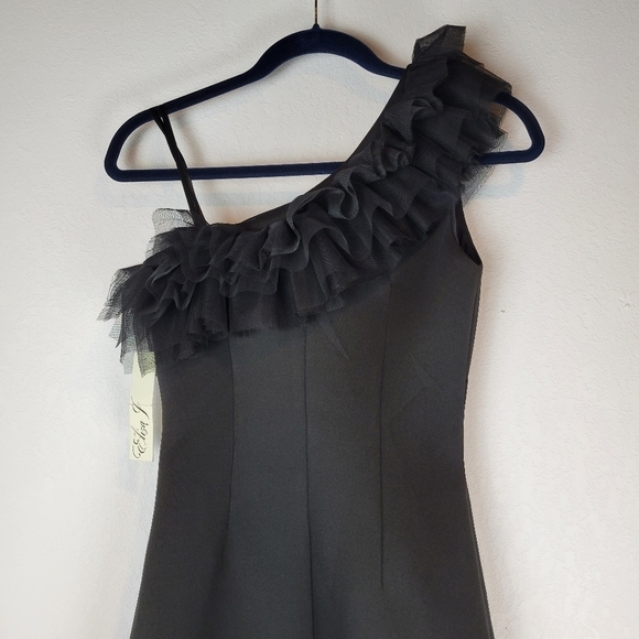 NWT Eliza J Asymmetric Ruffled Sleeveless Dress Black Size 4 - Picture 5 of 13